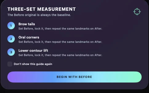 The guided three-set B/A Studio measurement flow