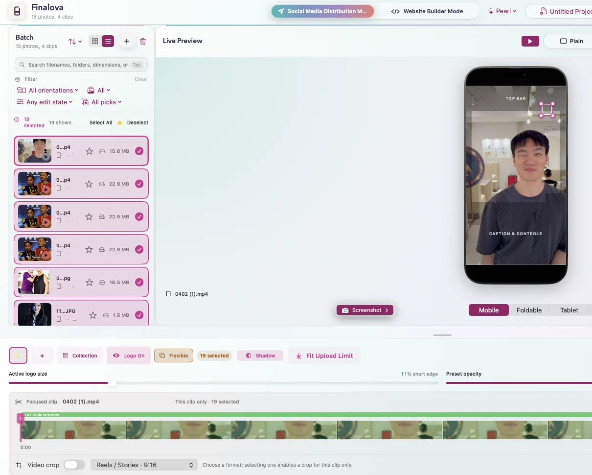 The Finalova Media Bay with a production batch and live phone preview